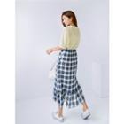 Buttoned Frill-hem Plaid Long Skirt