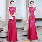 Short-sleeve Embroidered Maxi A-line Qipao
