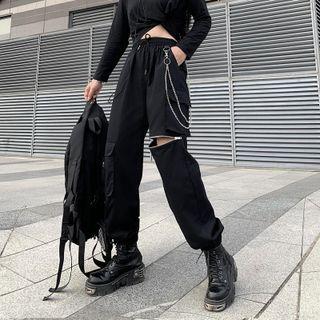 Zipper Straight-leg Cargo Pants