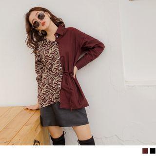 Asymmetric Pattern Panel Long Sleeve Shirt