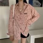 Long-sleeve Print Shirt Bean Pink - One Size
