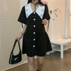 Short Sleeve Eyelet Lace Collar A-line Dress