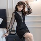 Set: Lace Blouse + Tweed Sleeveless Mini A-line Dress