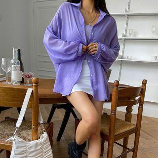 Vivid Balloon-sleeve Oversized Shirt