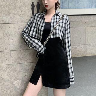 Plaid Cropped Jacket / Spaghetti Strap Dress / Set