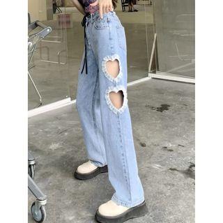 High Waist Heart Cutout Loose Fit Jeans