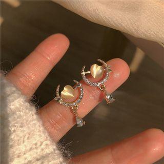 Heart Moon Faux Cat Eye Stone Alloy Dangle Earring 1 Pair - Gold - One Size