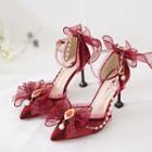 Stiletto Heel Faux Pearl Bow Sandals