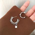 Lock & Chain Asymmetrical Alloy Open Hoop Earring 1 Pair - S925 Silver Needle - Stud Earrings - Silver - One Size