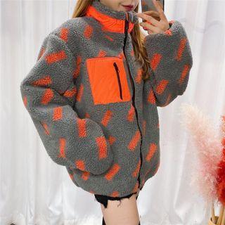 Two-tone Print Zip-up Fleece Jacket