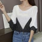 Color Panel Elbow Sleeve Sweater