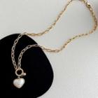 Heart Faux Pearl Pendant Necklace Pearl - Gold - One Size