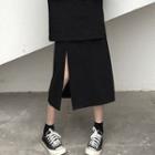 Plain Slit Midi A-line Skirt Black - One Size