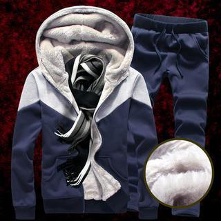 Set: Color-block Hood Jacket + Sweatpants
