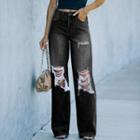 Low-waist Distressed Straight-cut Jeans
