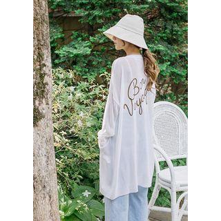 Lettering Buttoned Sheer Long Cardigan