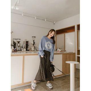 Printed Faux-pearl Embellished Sweatshirt