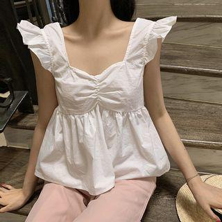 V-neck Sleeveless Smocked Top