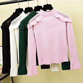 Mesh Panel Ruffled Sweater