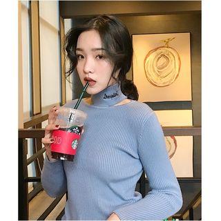 Letter Embroidered Cut Out Shoulder Sweater