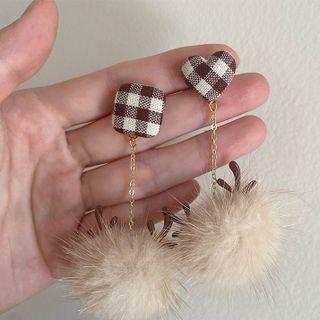 Asymmetrical Pom Pom Drop Earring / Clip-on Earring