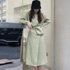 Set: Notch Lapel Buttoned Midi Coat Dress + Belt Bag