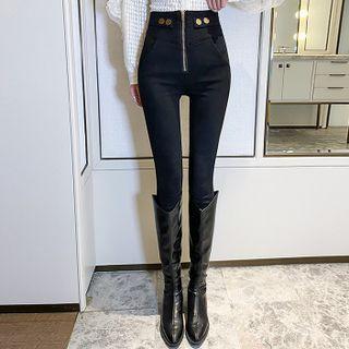 High Waist Fleece-lined Skinny Pants
