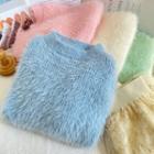 Slim-fit Furry-knit Cropped Sweater
