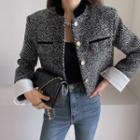 Stand-collar Herringbone Tweed Jacket Black - One Size