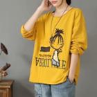 Cartoon Embroidered Distressed T-shirt