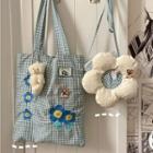 Gingham Flower Crossbody Bag / Embroidered Tote Bag