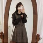 Plain Polo Sweater / Sleeveless Tie-waist Midi A-line Plaid Dress