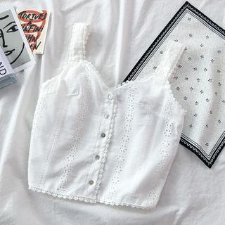 Spaghetti Strap Button Lace Top
