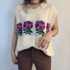 Floral Print Cropped Sweater Vest Almond - One Size