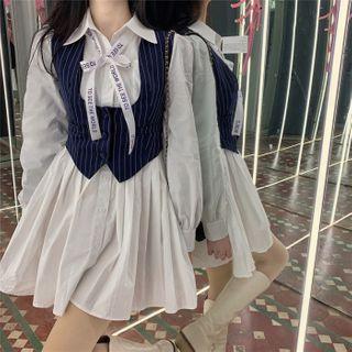 Long-sleeve A-line Shirt Dress / Vest