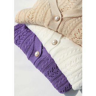 Puff-sleeve Pointelle-knit Cardigan