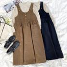 Long-sleeve Plain T-shirt / Button-up Midi Overall Dress