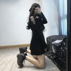 Lace-up Cold-shoulder Long-sleeve Mini A-line Dress