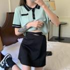 Short-sleeve Polo Knit Top / Strappy A-line Skirt