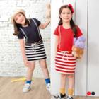 Fake Suspender Stripe Round Neck Dress