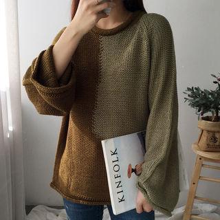 Raglan-sleeve Color-block Knit Top