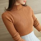 Mock-turtleneck Ribbed Sweater