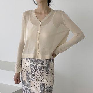 V-neck Textured Sheer Cardigan