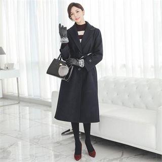 Wool Blend Single-breasted Coat With Sash