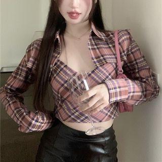 Plaid Crop Shirt / Cropped Camisole Top