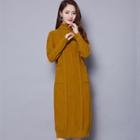 Cable-knit Turtleneck Long-sleeve Knit Dress