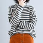 Turtleneck Striped Sweater Stripes - Gray & White - One Size