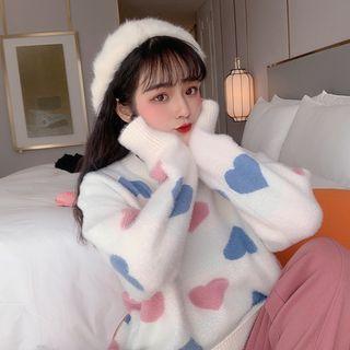 Furry Heart Print Sweater