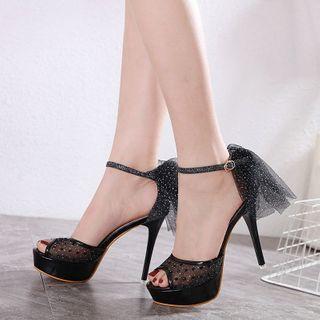 Mesh Trim Ankle-strap Peep-toe Platform High-heel Sandals