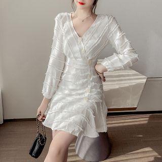 Balloon-sleeve Fringed A-line Dress